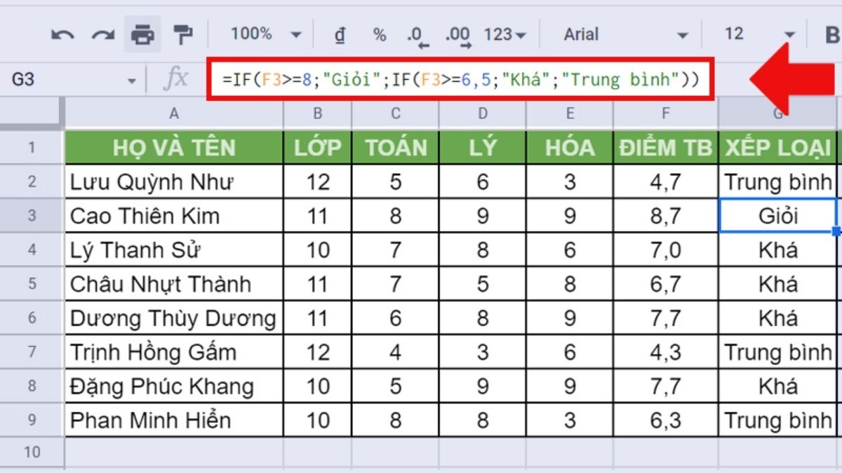 Kiểm tra điều kiện với hàm IF lồng