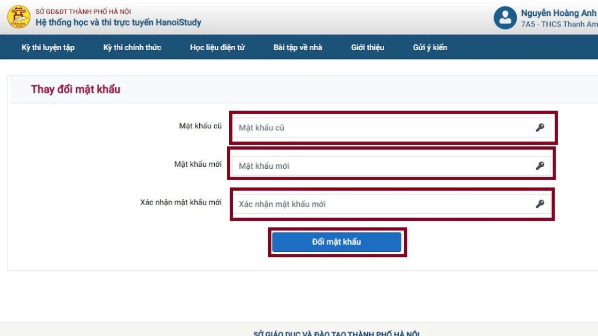 Cách lấy lại mật khẩu HaNoi Study bước 2