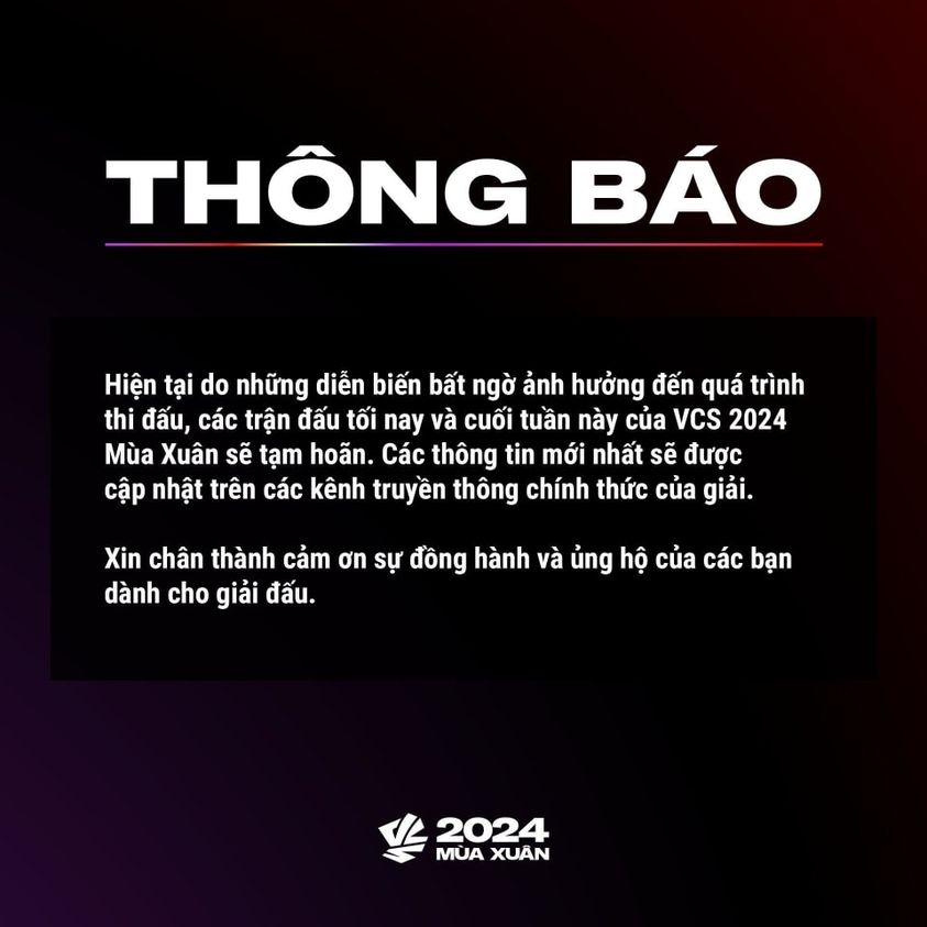 Dù không bị DDOS như LCK, giải LMHT Việt Nam VCS vẫn bị hoãn lại