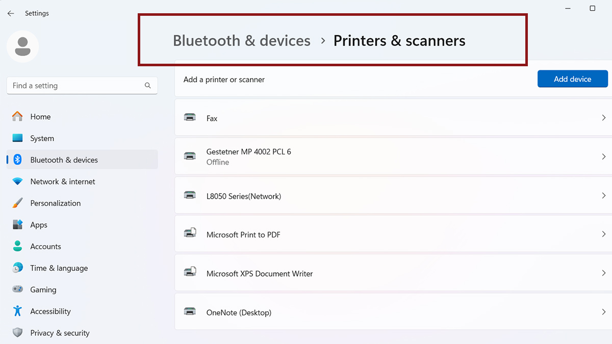 Chọn Printers & Scanners