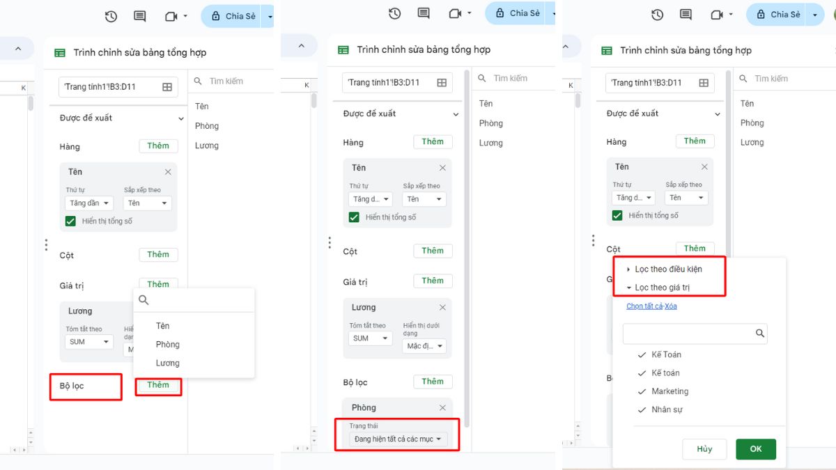 Cách dùng Pivot Table với bộ lọc