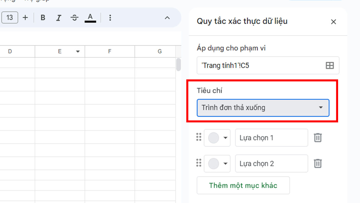 Chọn Trình đơn thả xuống