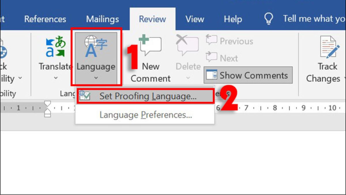 Chọn Language và chọn Set Proofing Language