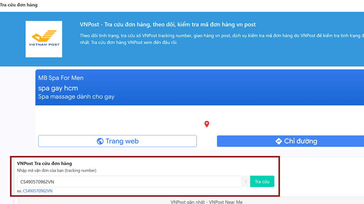 Tra cứu mã bưu cục trên website VNPost bước 1