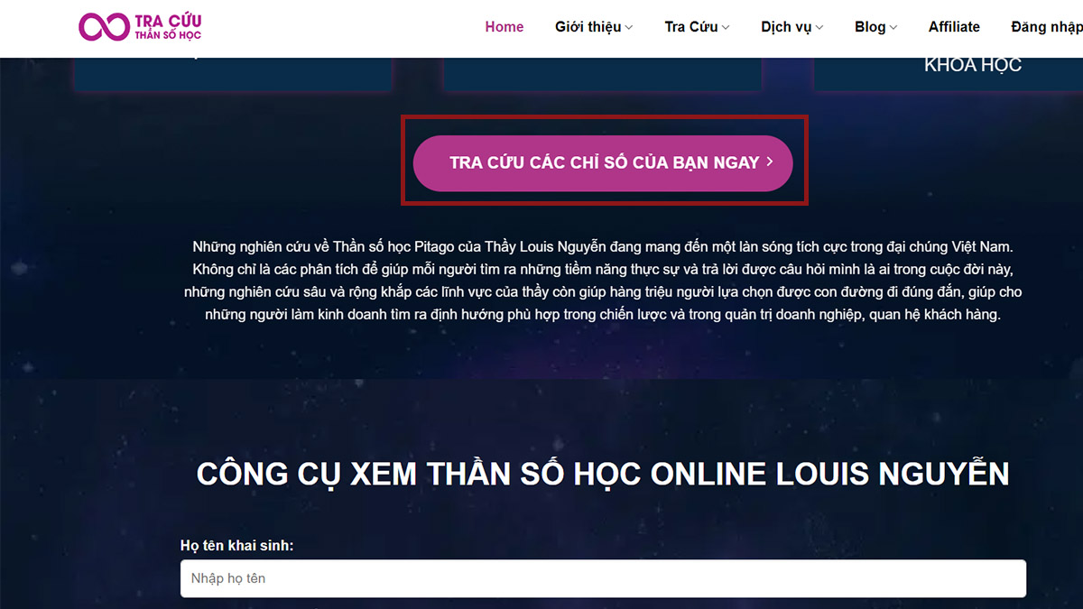 Cách tra cứu thần số học online bước 1