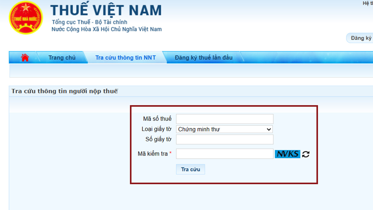 Tra cứu 2 - Xem mã số thuế trên website Tổng cục Thuế