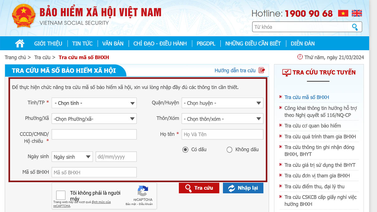 Tra cứu Bảo hiểm xã hội trên baohiemxahoi.gov.vn