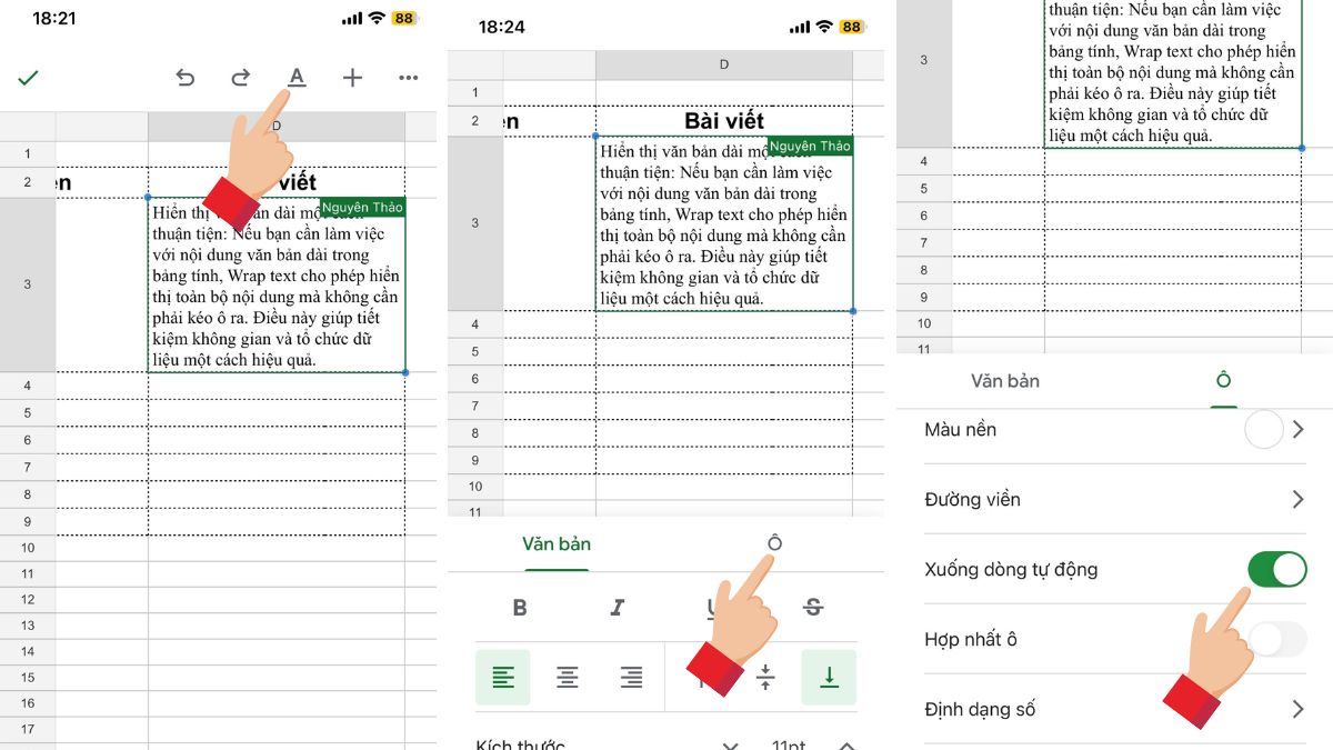 Sử dụng và chỉnh sửa Wrap text trong Google Sheet ở trên điện thoại