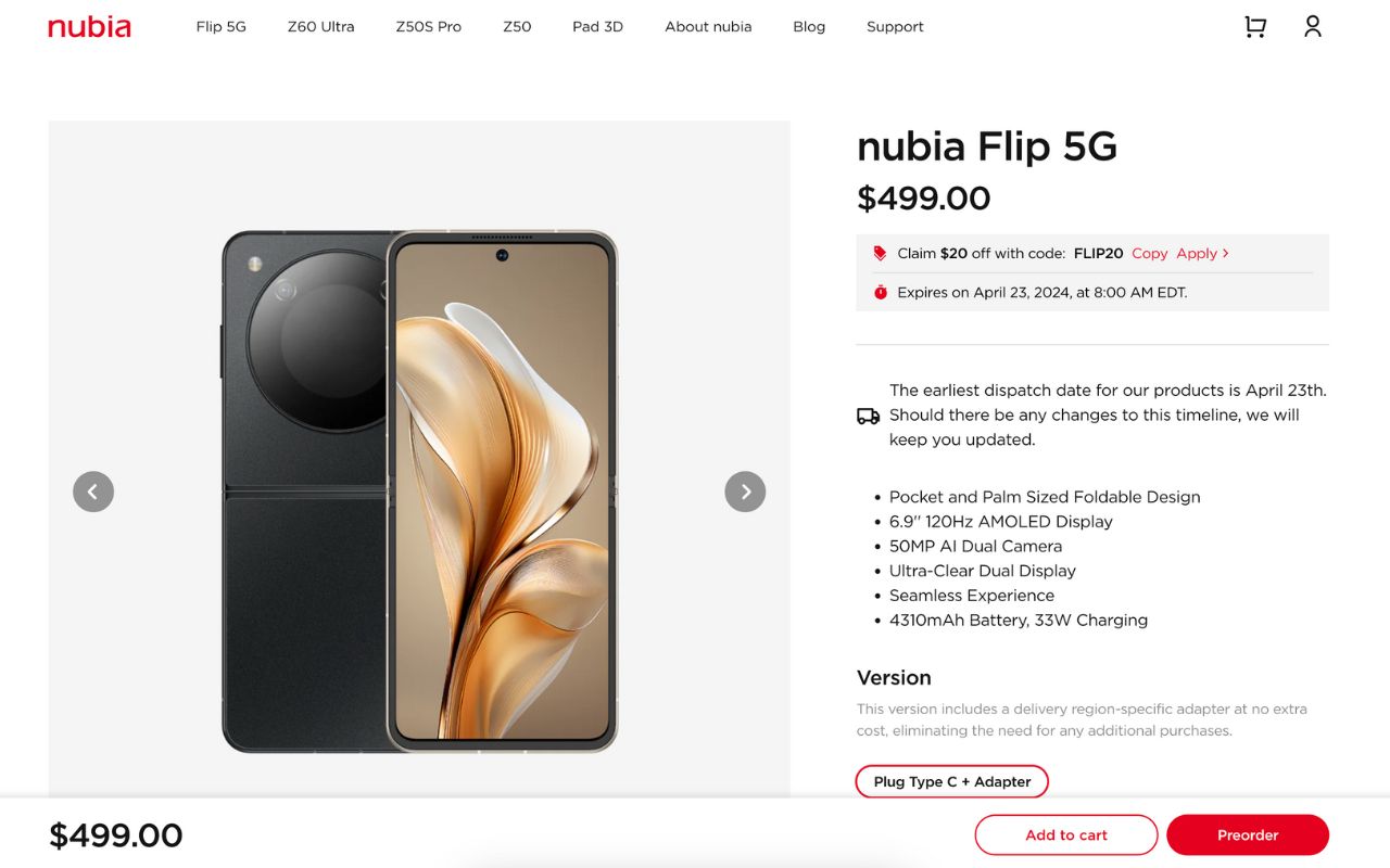 Giá bán của Nubia Flip khá là rẻ
