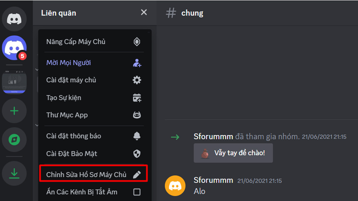 Chọn vào mục 