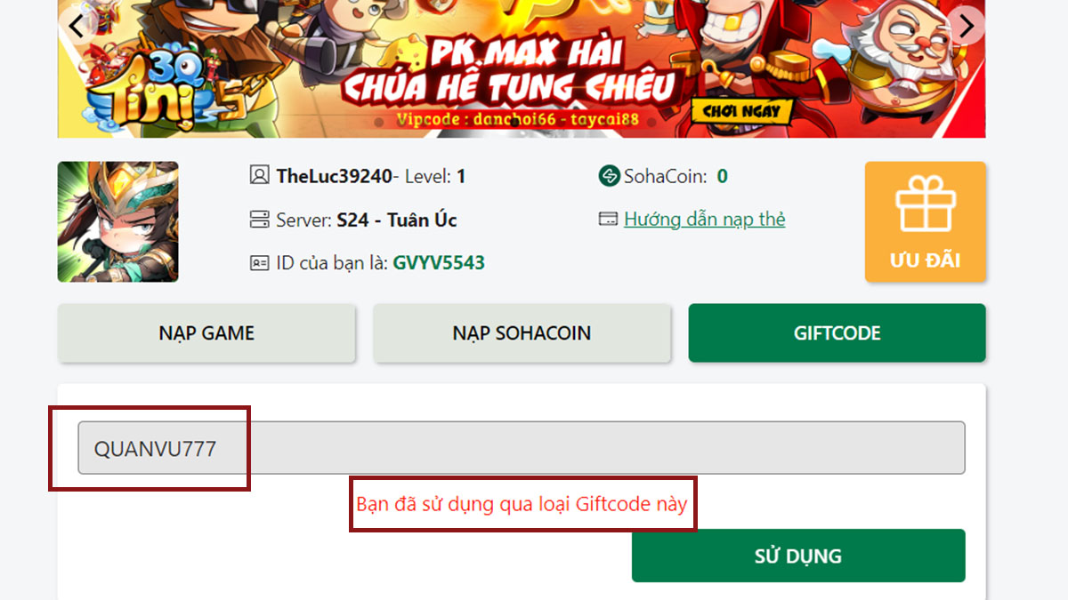 Code 3Q Chiến chiến chiến cho phép dùng mấy lần?