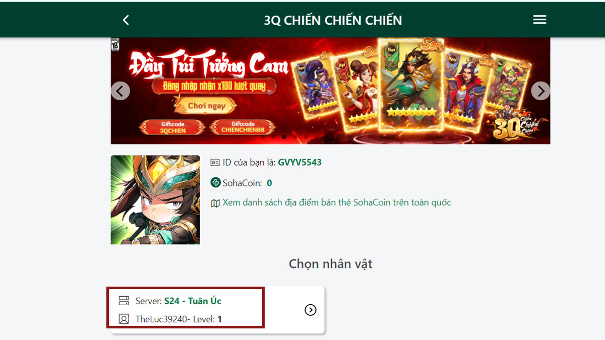 Hướng dẫn cách nhập code 3Q Chiến chiến chiến bước 3
