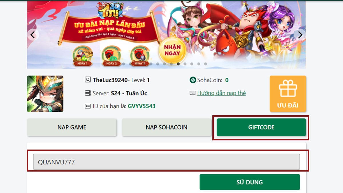 Hướng dẫn cách nhập code 3Q Chiến chiến chiến bước 5