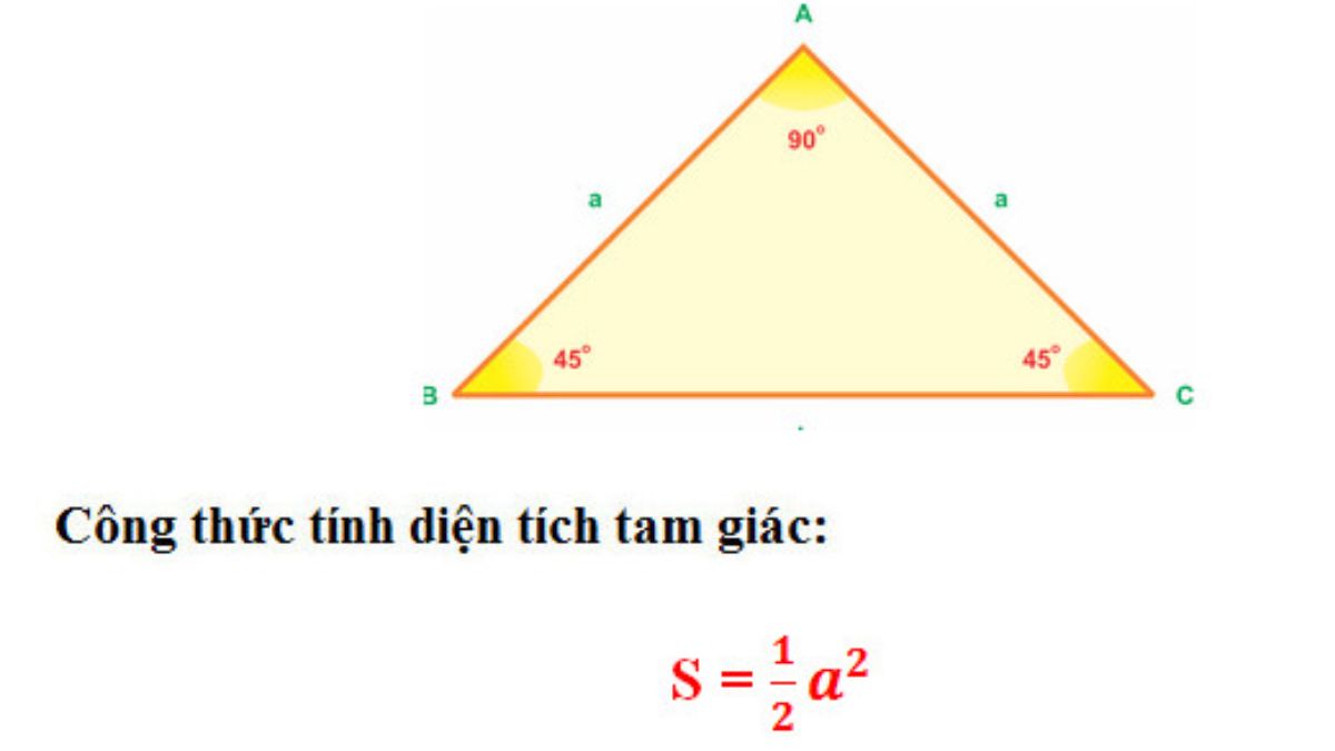 Công thức tính diện tích tam giác vuông cân