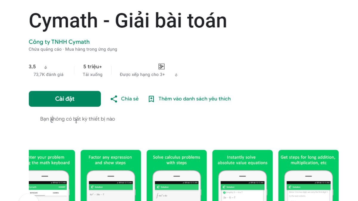 Hướng dẫn tải App Cymath trên điện thoại Android