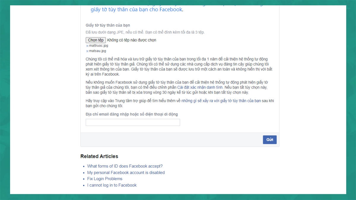 Cách lấy lại tài khoản Facebook cũ bằng CMND bước 3