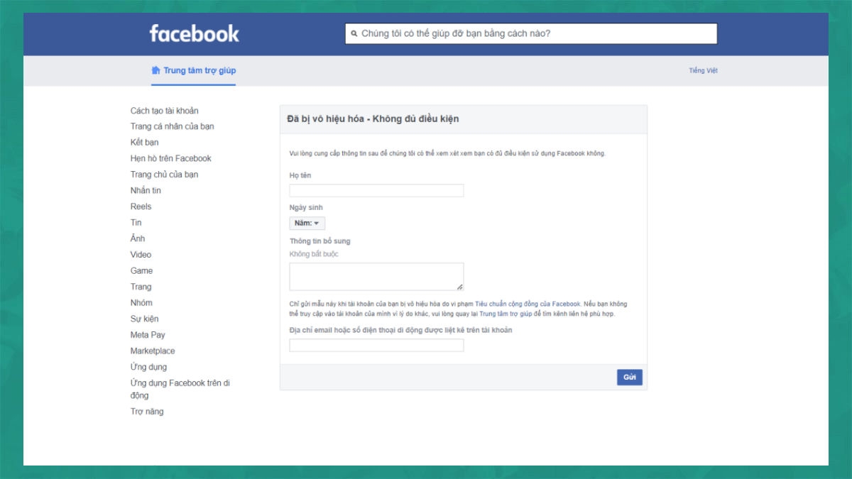 Khôi phục nick Facebook bị báo vi phạm tiêu chuẩn cộng đồng