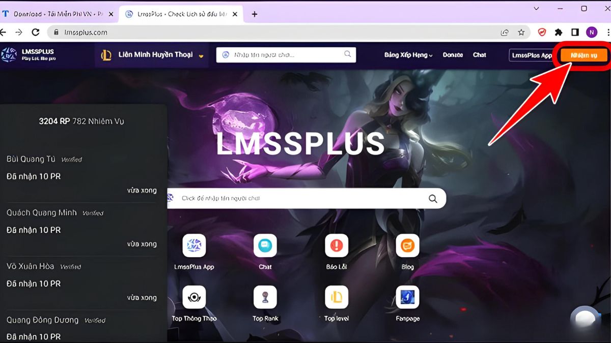 Cách nhận RP miễn phí trên LmssPlus bước 1