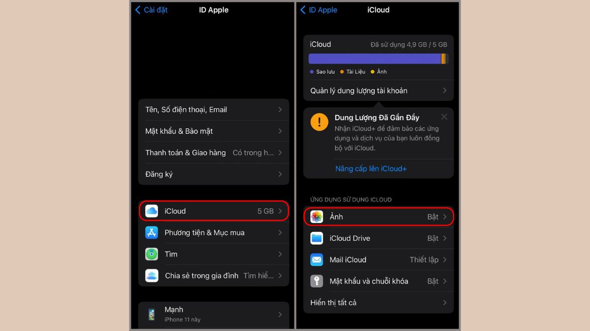 Hướng dẫn cách sao lưu ảnh lên iCloud từ iPhone, iPad bước 2