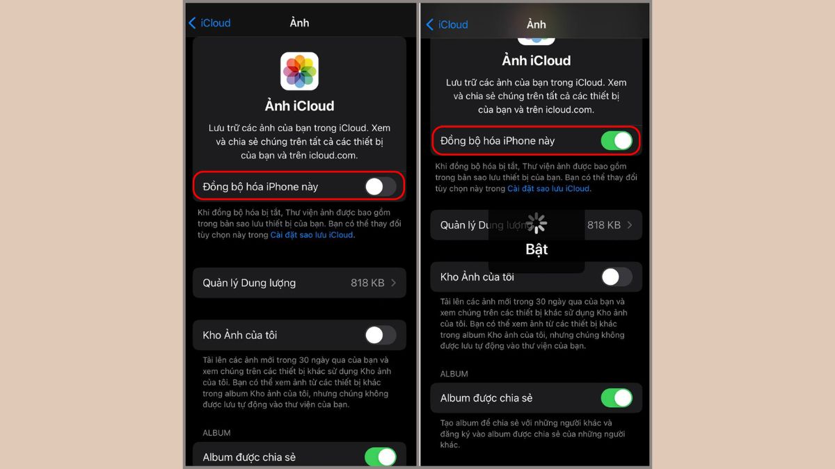 Hướng dẫn cách sao lưu ảnh lên iCloud từ iPhone, iPad bước 3