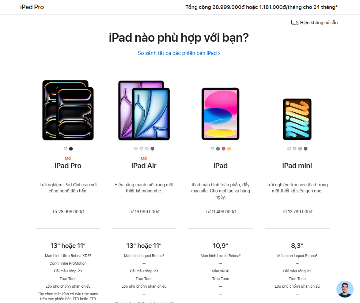 Chỉ ít phút sau sự kiện ra mắt, Apple đã niêm yết giá 2 mẫu iPad mới trên cửa hàng trực tuyến tại Việt Nam